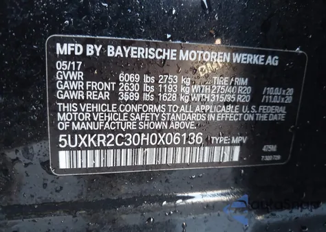 2017 BMW X5 Sdrive35I z USA, uszkodzony, nr VIN 5UXKR2C30H0X06136